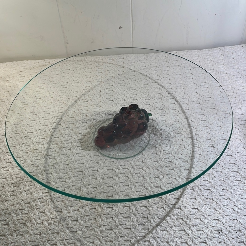Clear Grape Pedestal Round Beveled Reticulated Art Glass Platter